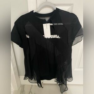 Sacai Black Sheer switching material Short Sleeve Top